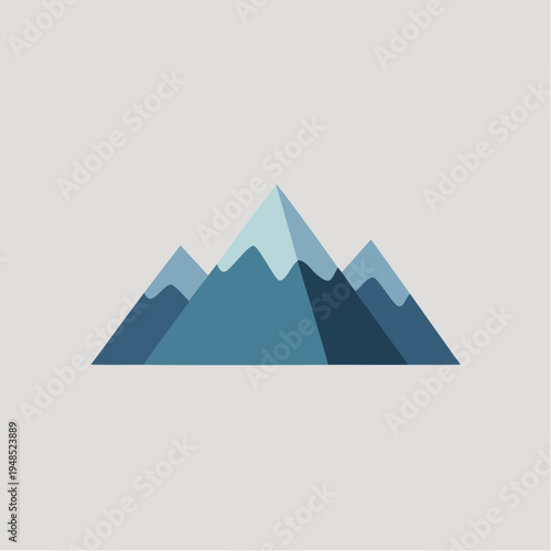 A stylized illustration of mountains in various shades of blue.