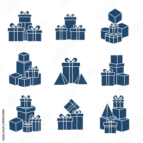 Gift Box Icons Set: Wrapped Presents Collection, Celebration and Surprise