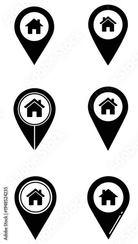 Home Location Pin Icons Set Vector