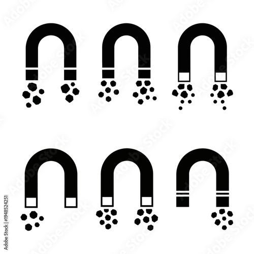 Horseshoe Magnets Attracting Metal Particles, Science Concept