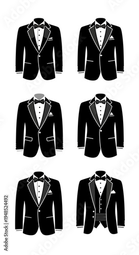 Mens Formal Tuxedo Suits Collection - Elegant Black Jackets with Bow Ties