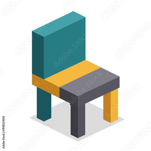 Modern Isometric Chair Design, Minimalist Furniture Concept, 3D Rendering