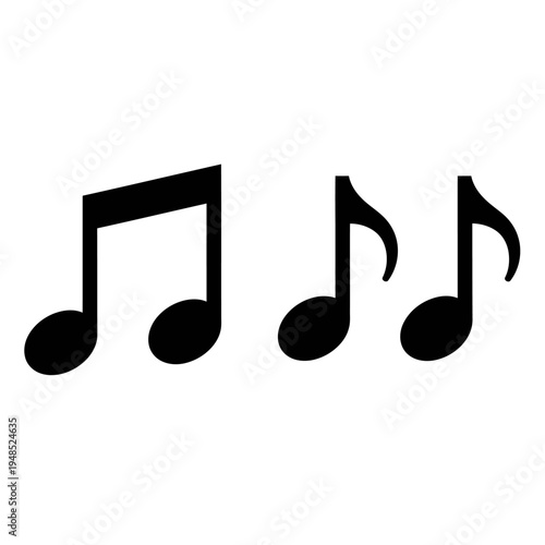 Musical Notes Silhouette - Black on White Background, Melody Icons