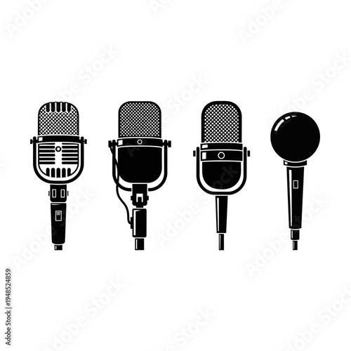 Retro Microphones Silhouette Collection - Vintage Audio Equipment