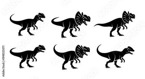 Set of Dinosaur Silhouettes, Prehistoric Creatures, Vector Icons
