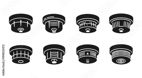 Smoke Detector Icons Set - Fire Safety Equipment Collection
