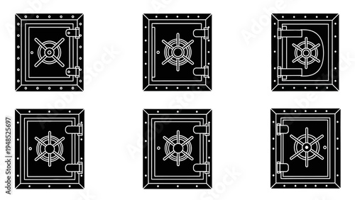 Vintage Safe Door Collection Icons, Security Box Vector Set