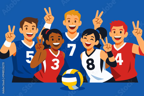 Vector Poster of Volleyball Team Celebrating Peace and Development