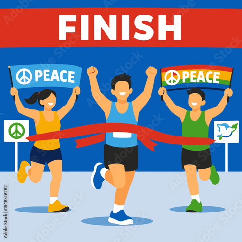 Flat Vector of Marathon Runners Representing Global Solidarity