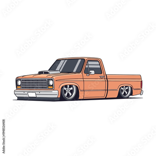 Custom Orange Lowrider Pickup Truck Illustration