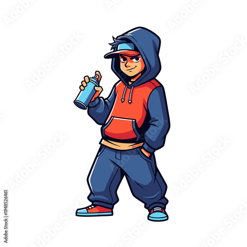 Graffiti Artist Character with Spray Can, Urban Street Art Style