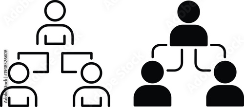 Flat vector illustration of organizational hierarchy structure with connected people icons, teamwork, leadership, communication, management, collaboration, corporate network
