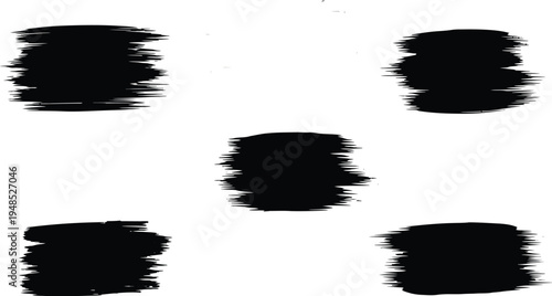 Abstract art composition with five black brushstrokes on white background