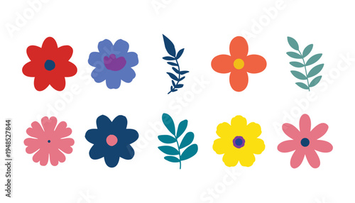Colorful Flower Clipart Set, Cute Botanical Illustrations for Crafts And Design.
