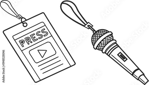 Journalists day concept with press badge and microphone media news