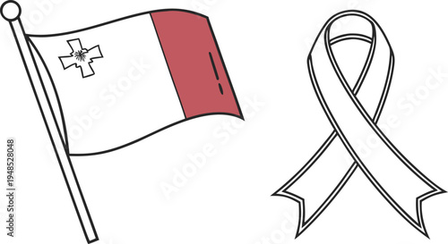 Maltese flag and white awareness ribbon malta flag white ribbon flag on pole
