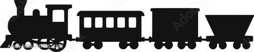 Steam train with wagons silhouette vector illustration