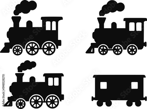 Steam locomotive train silhouette set vector illustration