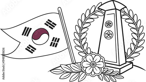 Korean memorial day tribute with flag and wreath south korean flag memorial monument