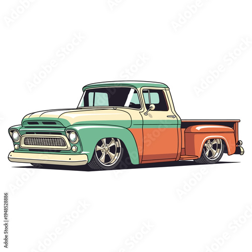 Vintage Custom Pickup Truck Illustration | Retro Vehicle Art