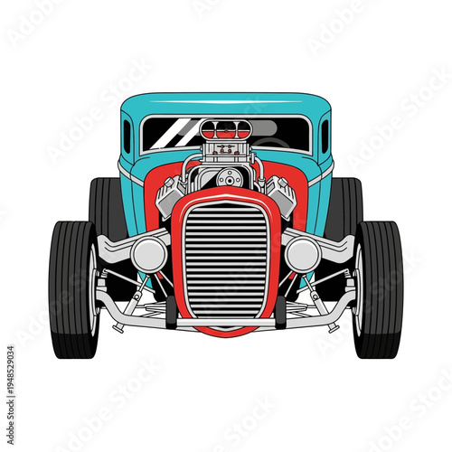 Vintage Hot Rod Car with Exposed Engine - Retro Automobile