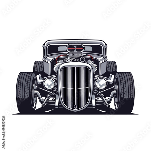 Vintage Hot Rod Car, Custom Classic Automobile, Powerful Engine, Retro Vehicle