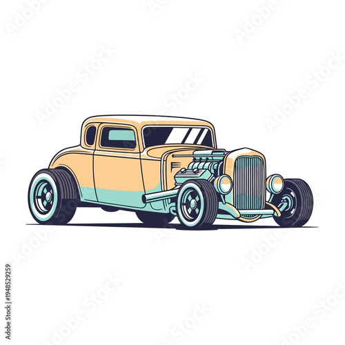 Vintage Hot Rod Coupe Car Illustration, Classic American Automobile, Custom Vehicle