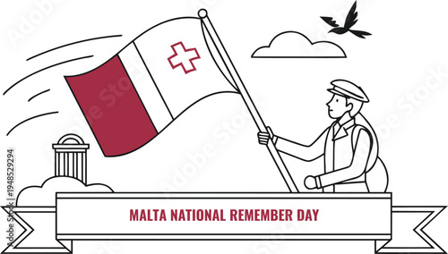 Malta national remembrance day june 7th malta flag waving man holding flag