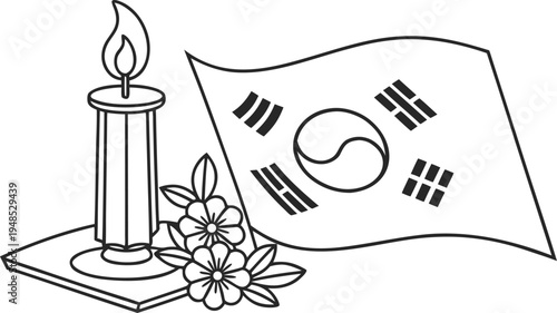 South korea memorial day with candle and flag flowers