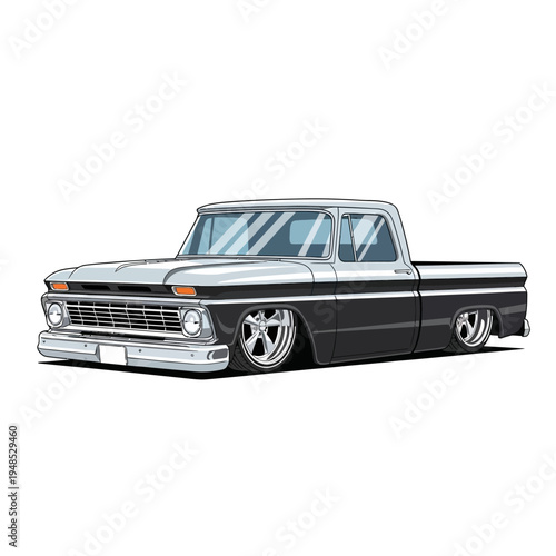 Vintage Pickup Truck, Lowrider Style, Classic American Car Art