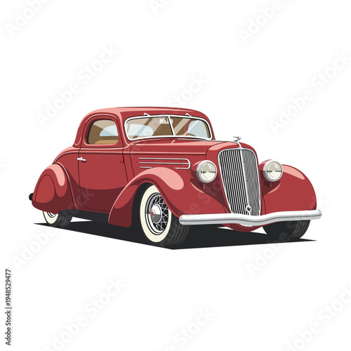 Vintage Red Coupe Car Illustration - Classic Automobile Design