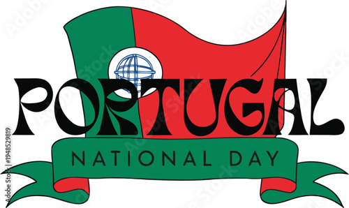 Portugal national day with flag and banner green