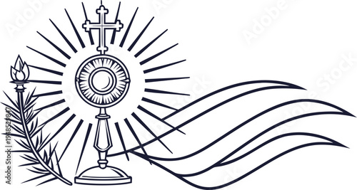 Corpus christi catholic celebration symbol with host chalice candle palm branch
