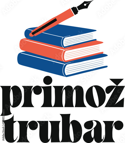 Primož trubar commemoration with stacked books and fountain pen