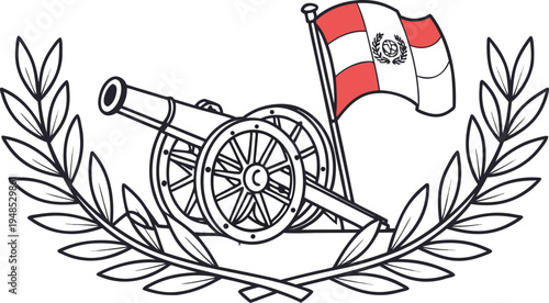Peru memorial concept with laurel wreath and cannon battle of arica