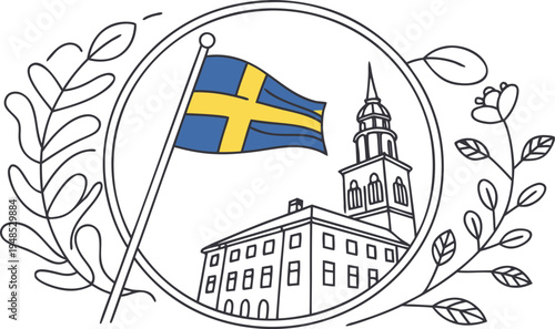 Sweden national day celebration with flag and building swedish flag