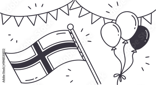 Swedish flag waving with balloons and bunting sweden waving flag