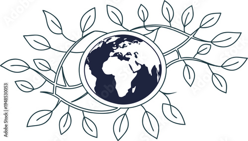 Eco earth concept with globe and leaf circle pattern leaves ecology