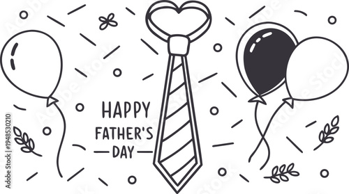Fathers day with heart shaped tie balloons father's day black and white