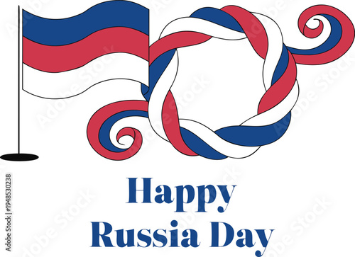 Russia day celebration with waving flag and braided ribbon