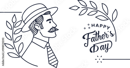 Fathers day with mustache and tie symbol leafy wreath