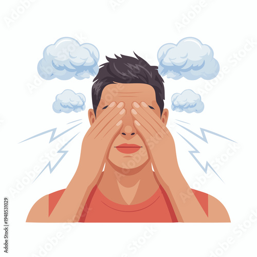 Man covering face with hands in stress.