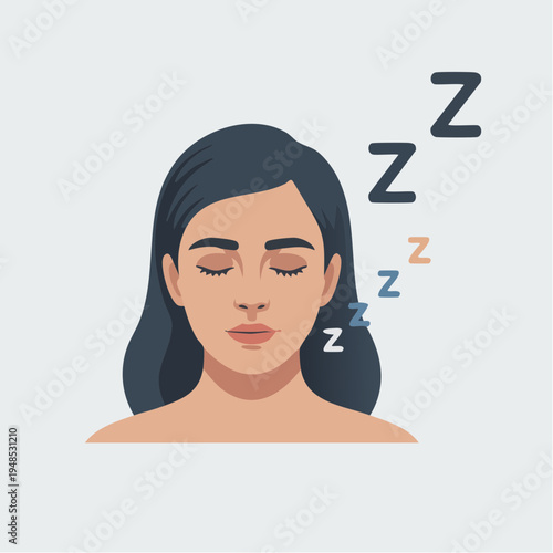 Woman Sleeping Peacefully with Zzz.
