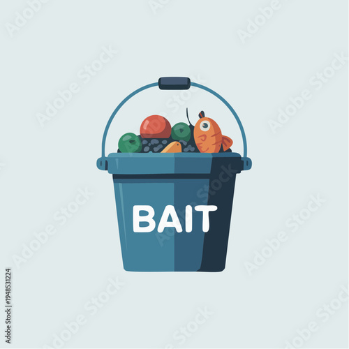 A blue bucket filled with fishing bait.