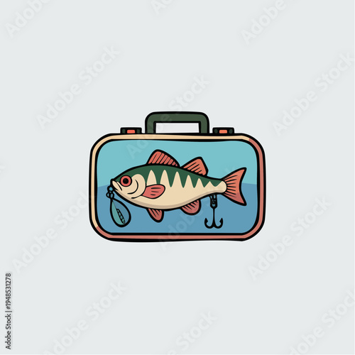 A suitcase with a fish on it.