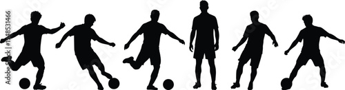 Silhouettes of soccer players in various actions