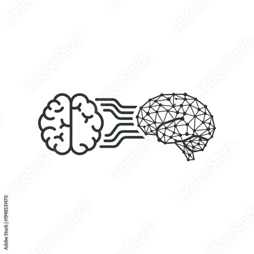 Illustration of human brain transforming into a digital brain