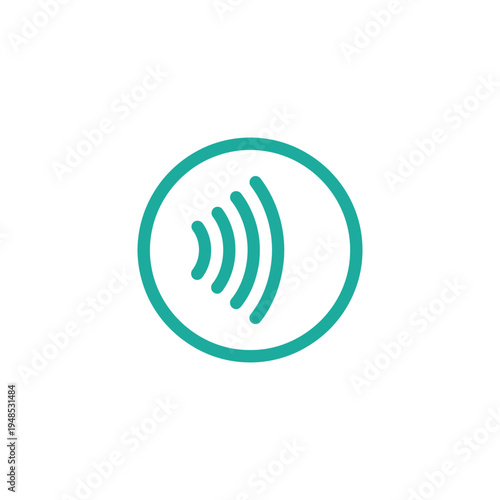 Simple teal icon representing sound or signal emission in a circular frame