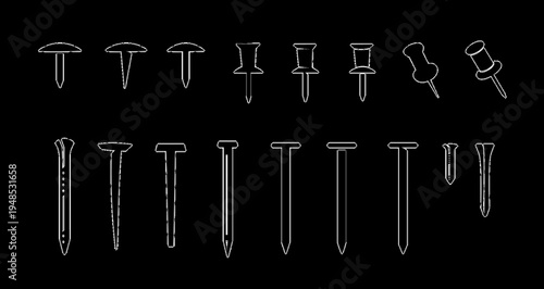 Push Pin and Thumbtack Icon Set, Office Pins and Map Pins Silhouette Collection