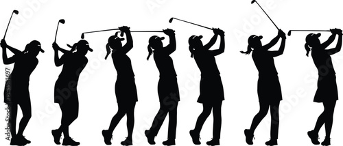 Silhouette of seven women dancing with ribbons